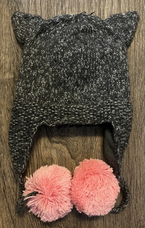 Andes справедливой торговли ручной работы новый с Ярлыками синий и розовый вязаный чулок шляпа с ушами - Изображение 3 из 4