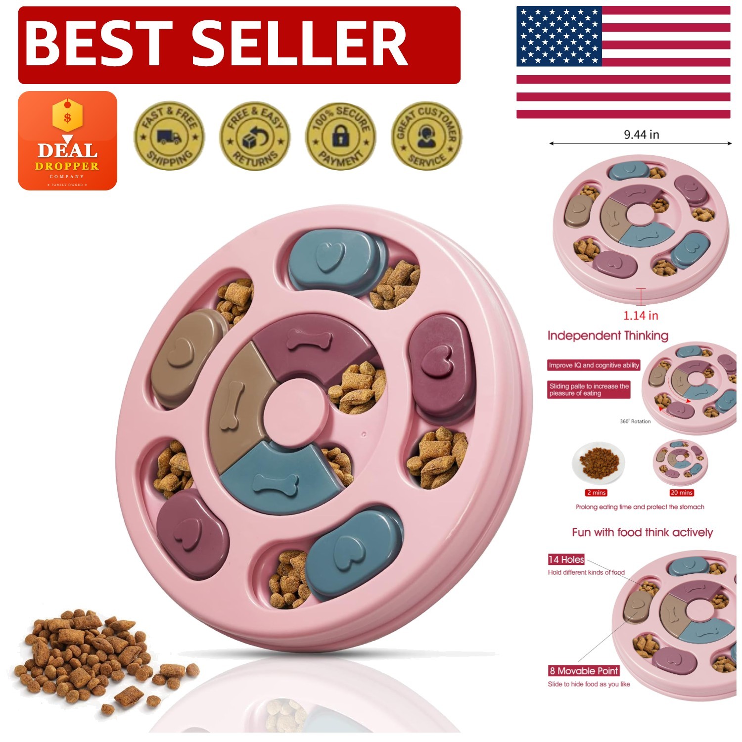 Pink Dog Puzzle Feeder Toy for Small Breeds - Engaging IQ & 
