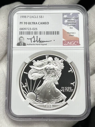 1998-P American Silver Eagle 1 oz Proof Coin NGC PF70 ULTRA CAMEO Uram Signature