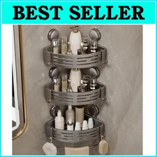 Elegant Brushed Aluminum Shower Organizer – Suction Cup Storage Rack with Hooks