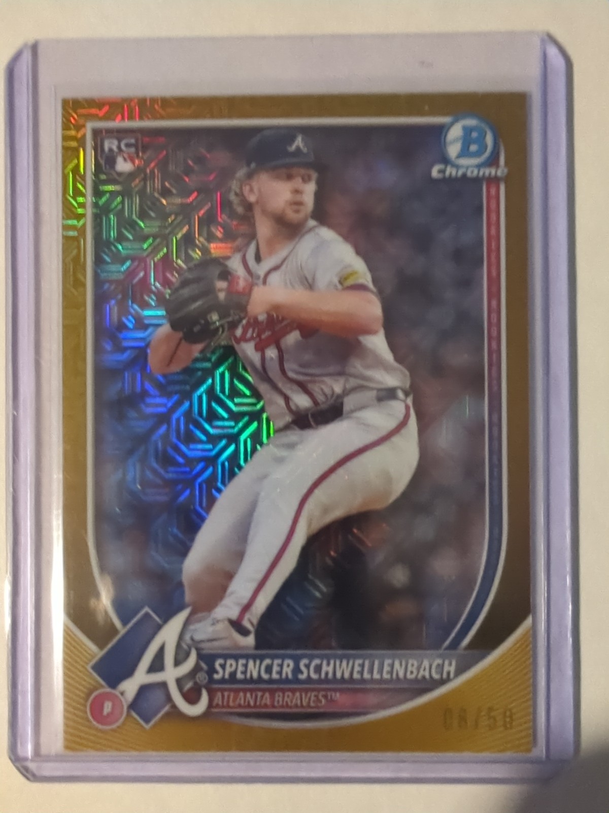 2025 Bowman Chrome Spencer Schwellenbach RC Gold Mojo Refractor 08/50
