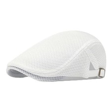 Mens Mesh Newsboy Hat Breathable Summer Flat Cap Beret Gatsby Ivy Driving White