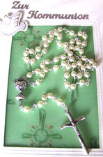 Rosenkranz  Perle Kreuz  Kelch  Kommunion ivory