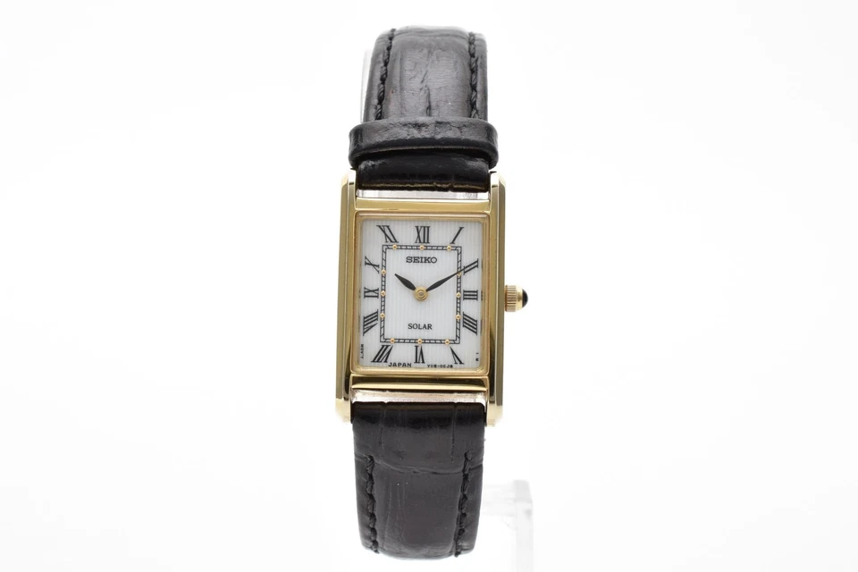 ▶️【Casi Como Nuevo】 Reloj Solar Para Mujer SEIKO V115-0BD0 Forma Tanque Dorado 18mm JAPÓN Foto 4 de 4