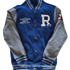 Roots Kids Canada Blue Grey Varsity Bomber Jacket Boys Large 9-10 L-G