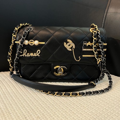 Chanel Classic Flap Small Black Leather Gold HW Shoulder Bag Preowned Authentic