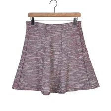 LOFT NWT Red Black White Tweed Textured Pleated Pull On Flare Skater Skirt