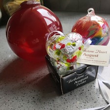 Red Glass ball Sphere/Float, Glass bauble and Milford Glass Heart PRE-OWNED 