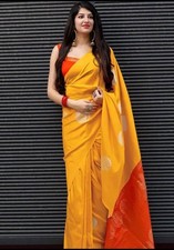 Women's Banarasi Pure Soft Kanjivaram Silk Saree With Blouse Piece For Wedding