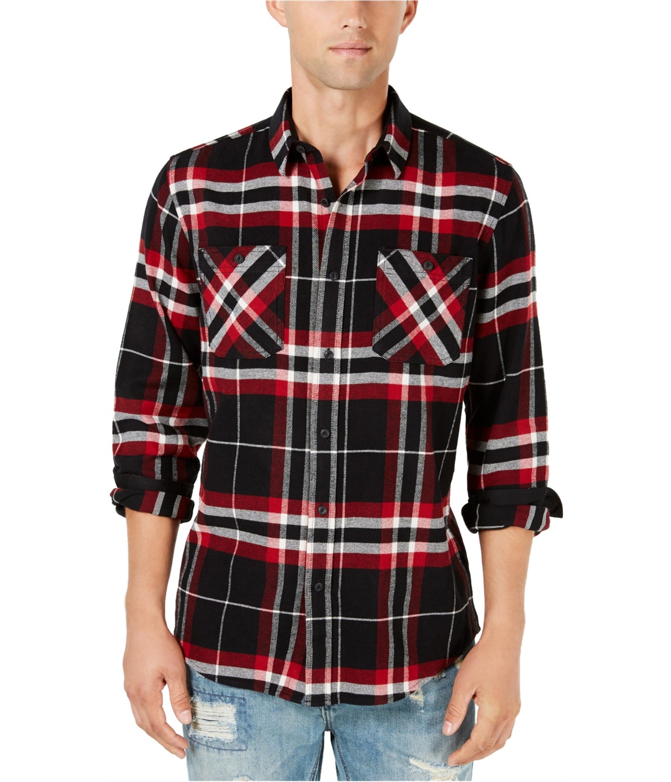 Мужская фланелевая рубашка American Rag в клетку на пуговицах красная Маленькая 5090₽