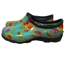 Sloggers Women's Blue Floral Rain Garden Water Shoes Size 7 Slip On Waterproof