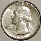 Silver Quarter - Washington - 1951 (Sharp & bright)