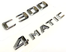 #1 C300 + 4MATIC CHROME REPLACEMENT FOR MERCEDES REAR TRUNK EMBLEM BADGE DECAL