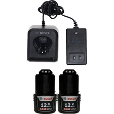 Bosch GAL12V-20 12V Battery Charger and (2) BAT414 12V Batteries