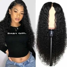 Women Lady 23" Natural Curly Wavy Long Synthetic Hair Wigs Brazilian Black Wig
