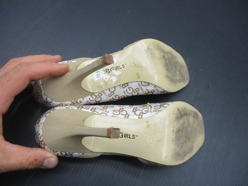 BCBGirls Size 9 Womens Brown/White Nylon 3" Heels Peep Toe Pump Shoes 2F - Picture 6 of 7