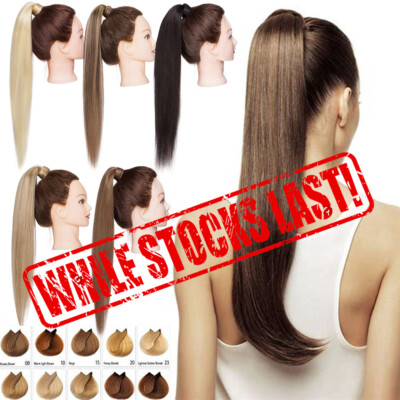 US Real Remy Human Hair Extensions Clip in Wrap Around Ponytail Thick One Piece