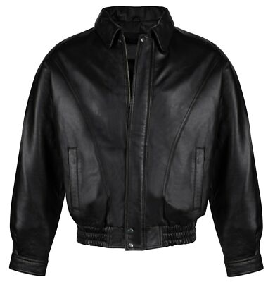 Zayn Leather Herren Echtleder Schwarz Bomberjacke Oversize Fit Klassischer Ma...