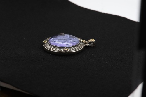 Italian Murano Glass Cross Purple/blue-ish Pendant Cameo of Crucified Cross - Picture 13 of 16