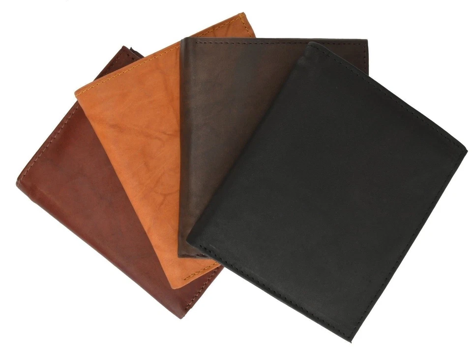 RFID Blocking Men's Cowhide Leather Hipster Bifold Wallet European Credit Card - Image 2 of 4