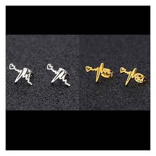 Fashion Delicate Heartbeat EKG Stud Earring for Women Stainless Steel Heart ECG