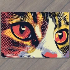 POSTCARD Cat Pop Art Halftone Cartoon Bright Colorful Fun Cute Colors Happy