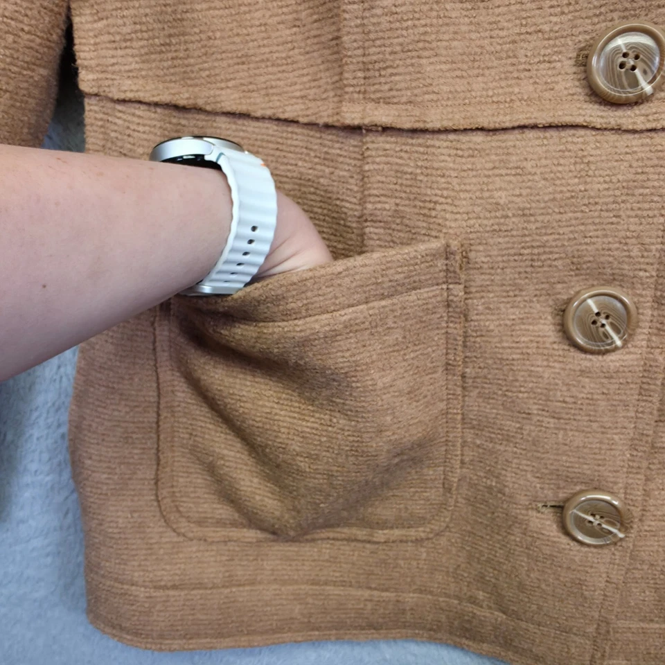 Chicos Boiled Wool Jacket Womens M/8 Brown Structured Minimalist Preppy Academia - Image 4 of 4