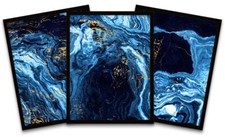 Abstract Dark Blue Gold Marble Precious Black Framed Wall Art Print Pack of 3