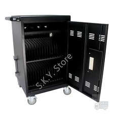Mobile Steel Charging Cabinet Cart for 30 Tablets / iPad / Laptops, Lock, Black