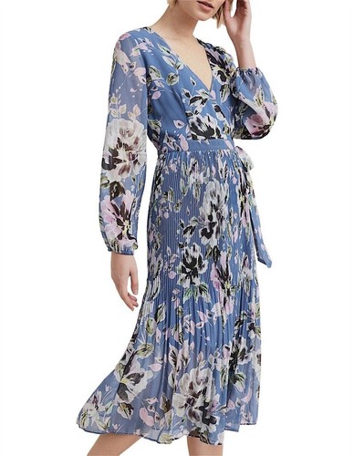 WITCHERY SAPPIRE Balloon Sleeve Floral Ribbed Wrap Dress Sz 8 RRP $169.95 - Bild 1 von 8