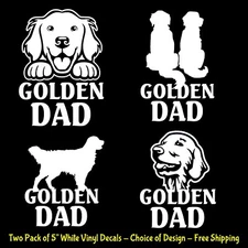 Golden Dad Two 5" White Vinyl Decals - Choice of Design - Car Truck Window