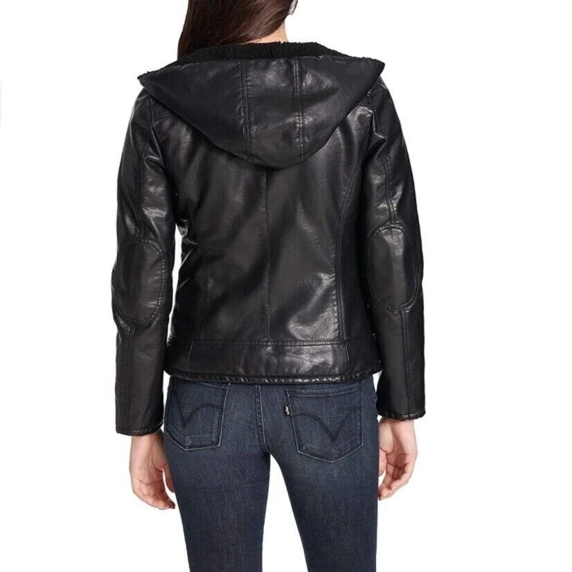 Faux leather sherpa lined zip jacket outlet