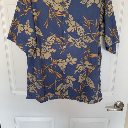 Reyn Spooner Hawaiian Traditionals Shirt Tropical Blue/Tan Mens Size L Vintage - Picture 3 of 7