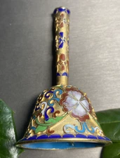 Vintage Hand Bell Cloisonne Enamel Hand-Crafted Estate Decor Gold Plated