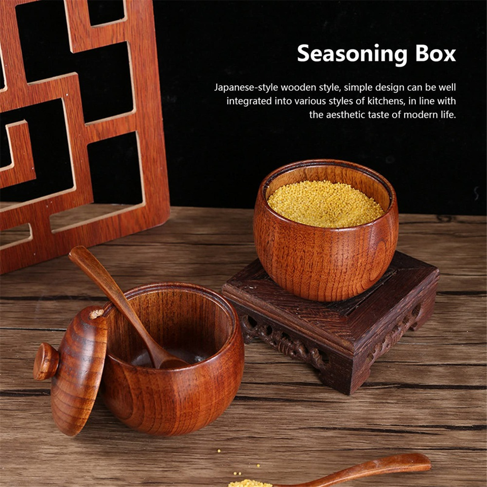 2PCS Wood Salt Bowl Salt Container Spice Jar Salt and Pepper Bowls9212