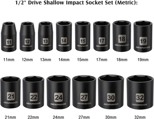 14 Pieces 1/2-Inch Drive Shallow Impact Socket Set, 11-32Mm, CR-V, Metric, 6 Poi - Picture 3 of 12