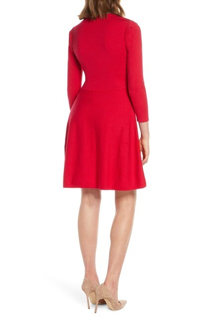 Petite Sweater Sweater Dress Jessica Howard Fit And Flare Dresses ELIZA J  Red Scalloped Ruffle Shoulder Ribbed Skater Flare Sweater Dress M 8/10