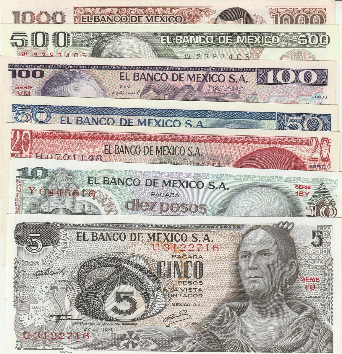 メキシコ旧紙幣 7種セット Banco de Mexico El Banco de Mexico: Collection 7 Bank Notes UNC. | eBay