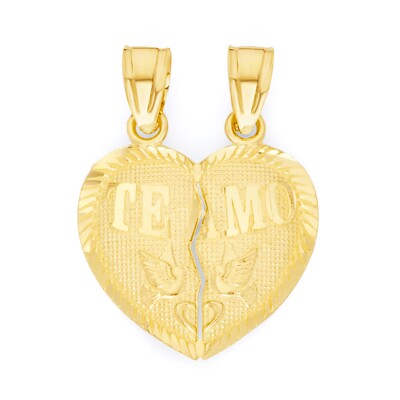 Massiver Gold Te Amo trennender Herz Anhänger in 10k oder 14k, Paar Schmuck
