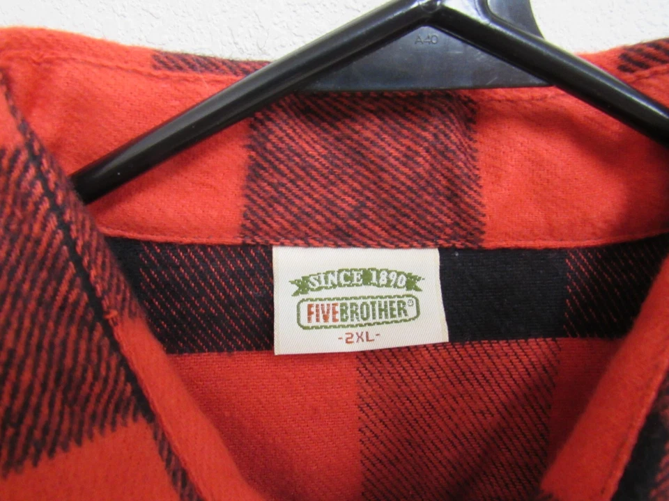 Camisa de franela a cuadros negra/roja extra pesada Five Brother Brawny 2XL EE. UU. NUEVA CON ETIQUETAS Foto 3 de 4