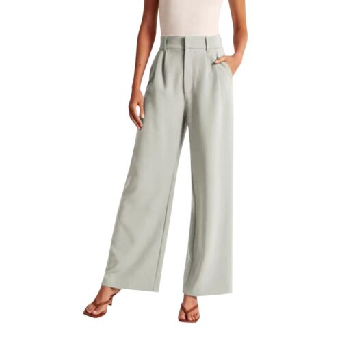 Womens Business Pants Wide Leg High Waisted Capris Straight Long Work Trousers - Picture 50 of 60