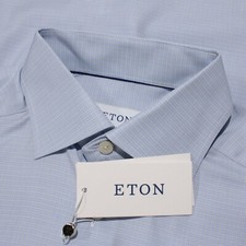 Eton NWT Dress Shirt Sz 38 15 Contemporary Fit in Blue/Multi Check Cotton Blend
