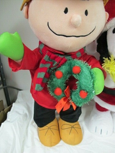 GEMMY HOLIDAY GREETERS PEANUTS CHARLIE BROWN & SANTA SNOOPY PELUCHE 22" - Imagen 3 de 8