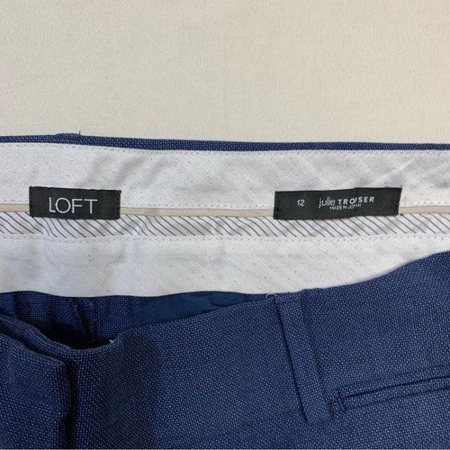 LOFT Linen Dress Pants Women’s 12 Navy Blue Curvy Julie Trouser Straight Stretch - Picture 4 of 8