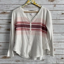 Colsie Women's White Thermal Button Front Lounge Top Size Small