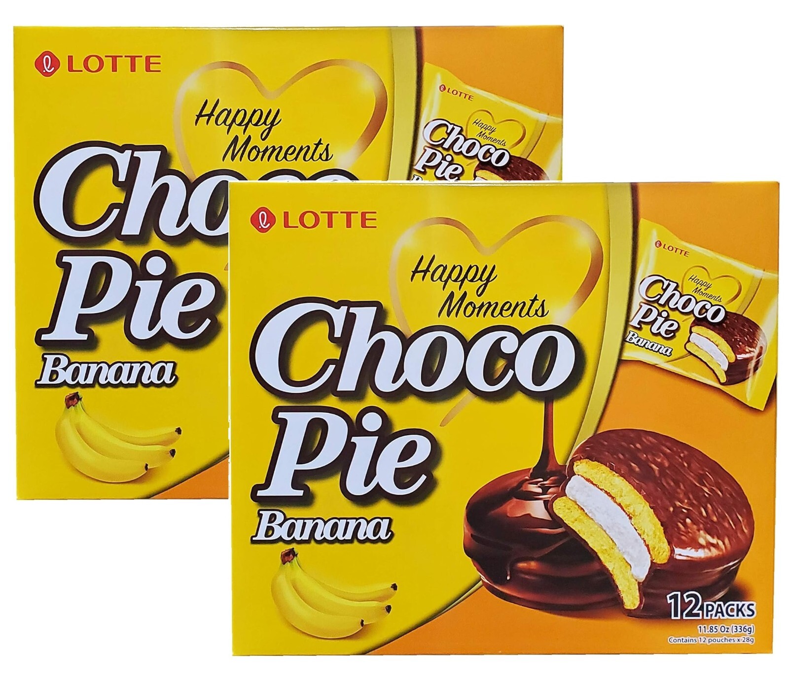 2-Pack Choco Pie Banana Flavour ORION (12 Pcs) Korean Snack Marshmallow Cookie