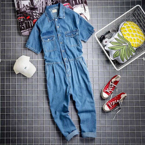 New Mens Denim Coveralls Loose Jumpsuit 