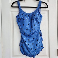 Vintage Maxine of Hollywood Swimsuit Womens Size 12 Blue One Piece Built in Bra