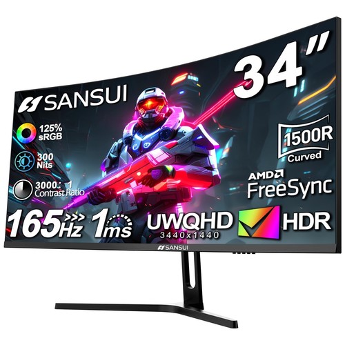 34 inch Curved 1500R UWQHD(3440 x 1440) @ 165Hz Fast VA Ultrawide Gaming Monitor - Picture 1 of 5