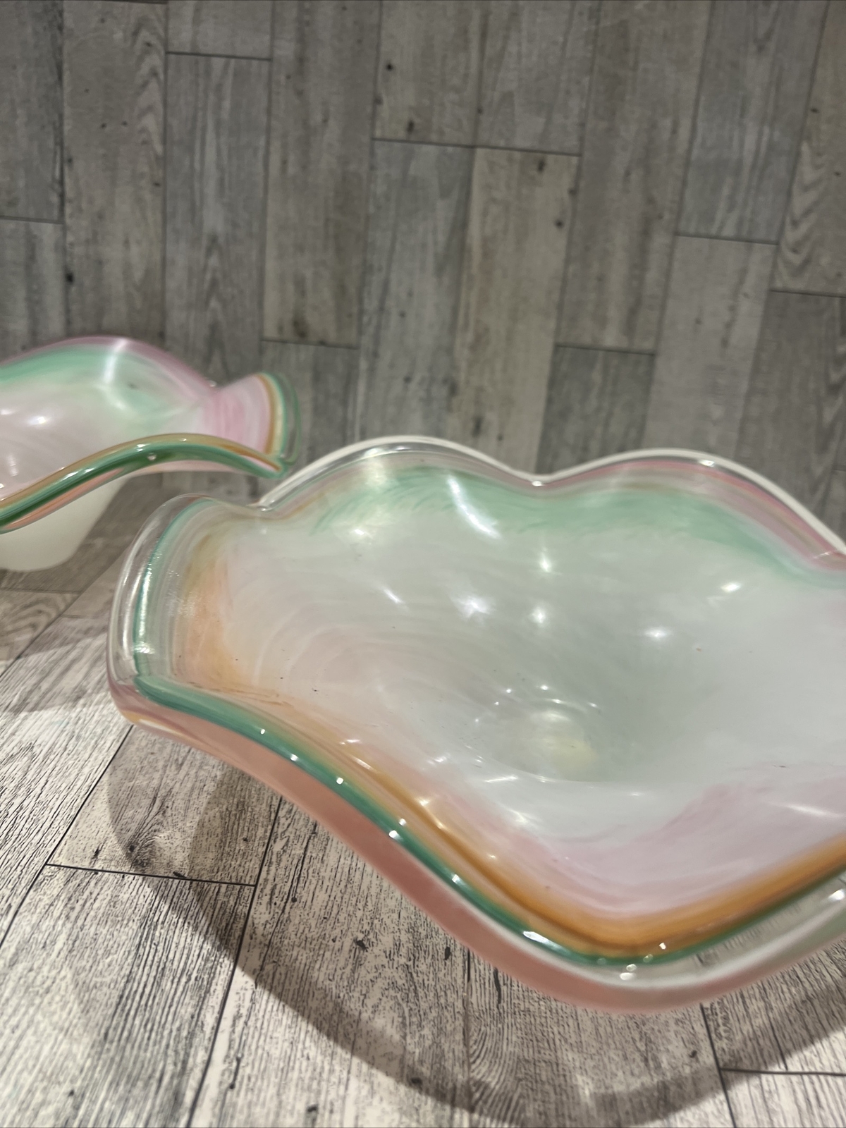 Murano Glass Wavy Bowls Lot Of 2 Crystal Clear Decor Accents eBay